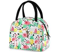 DJNGN Tropical Pink Flamingo Watermelon Floral Riutilizzabile Lunch Tote Bag Borsa termica termica per contenitore per rientro a scuola Lavoro Picnic Viaggi Pesca Spiaggia