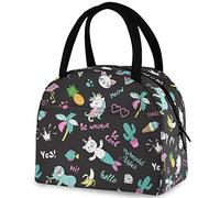 DJNGN Unicorn Flamingo Sloth Cactus Borsa riutilizzabile per il pranzo con tasca frontale Chiusura termica con cerniera isolata Borsa termica per lavoro scolastico Picnic Viaggi Pesca Spiaggia