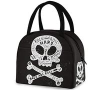 DJNGN Vintage Rock Skull Bone Black Borsa riutilizzabile per il pranzo Borsa termica termica per contenitore per il rientro a scuola Lavoro Picnic Viaggi Pesca Spiaggia