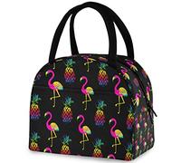 DJNGN Vivid Exotic Flamingo Pines Borsa riutilizzabile per il pranzo con tasca frontale Chiusura a cerniera Borsa termica termica isolata per il lavoro Picnic Viaggi Spiaggia Pesca