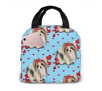 DJNGN Yorkie Dog Blue And Hearts Borsa termica per il pranzo per donna Uomo Contenitore per il pranzo Contenitore riutilizzabile Borse termiche a tenuta stagna per ufficio Picnic Sporting