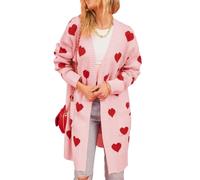 DJNVPZNT Cardigan con motivi a cuore da donna, morbido e leggero, lavorato a maglia, aperto sul davanti con tasche,Rosa,S