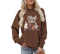 DJNVPZNT Halloween Felpa per Le Donne Carino Spooky Ghost Zucca Costume Pulcino Autunno Girocollo Pullover,Marrone,S