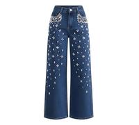 DJNVPZNT Jeans Baggy Y2K con Perle per Donna, Pantaloni da Festival e Concerto a Vita Alta e Scintillanti,Blue 1,XL