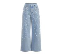 DJNVPZNT Jeans Baggy Y2K con Perle per Donna, Pantaloni da Festival e Concerto a Vita Alta e Scintillanti,Blu,XL
