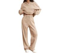 DJNVPZNT Tute da donna in 2 pezzi Felpe da lounge con cappuccio e pantaloni da jogging Set Y2K Comodi e morbidi per l'autunno con tasche,Cachi,M
