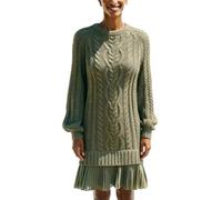 DJNVPZNT Vestito Maglione Donna Autunno Due Pezzi, Maglia a Treccia, Patchwork, Mini Abito Plissettato, Girocollo, Maniche Lunghe, Pullover Casual,Verde,S