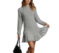 DJNVPZNT Vestito Maglione Donna Autunno Due Pezzi, Maglia a Treccia, Patchwork, Mini Abito Plissettato, Girocollo, Maniche Lunghe, Pullover Casual,Grigio,L