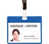 Djois, 200501 - Set di 25 badge visitatori in PVC, con clip, inserti, blu, identificazione, eventi, imprese, scuole, ospedali, pratici, accessori, sicurezza, colori