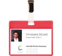 Djois, 200503 - Set di badge visitatori in PVC, con clip, inserti, rossi, 25 pezzi, identificazione, eventi, imprese, scuole, ospedali, pratici, accessori, sicurezza, rilevamento