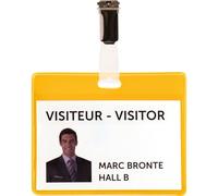 Djois, 200504 - Set di 25 badge visitatori in PVC, con clip, inserto, giallo, identificazione, eventi, imprese, scuole, ospedali, pratica, sicurezza, accessori, rilevazione