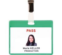 Djois, 200505 - Set di badge visitatori in PVC, con clip, inserti, verde, 25 pezzi, identificazione pratica, eventi, aziende, scuole, ospedali, sicurezza, accessori colorati