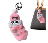 Djowyh Portachiavi Caterpillar | Portachiavi con pompon di bruco soffice con occhiali da sole e cappello invernale lavorato a maglia,Caterpillar anti-smarrimento Portachiavi Ciondolo bambola di