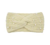 DJSKLDF Fascia Capelli Donna Invernale Fasce incrociate lavorate a maglia con perle for donna Accessori for capelli fatti a mano Copricapo autunno inverno elastiche for scalda orecchie(Beige)