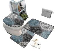 DJSKLDF Set di Tappetini da Bagno Set da 3 pezzi, tappetino bagno oscurante grigio serie Retro, cuscino for sedile WC a forma di U