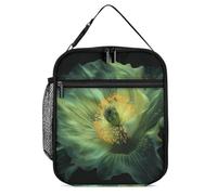 DJUETRUI Borsa termica per il pranzo per uomini e donne, borsa termica per il pranzo, riutilizzabile, con papavero verde al buio, per lavoro, picnic