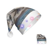 DJUETRUI Cappello di Babbo Natale che si illumina cappello di Natale bianco cavallo che corre sul mare Cappelli di Natale per adulti Morbido Peluche Cappello di Babbo Natale con luci a LED Cappello di