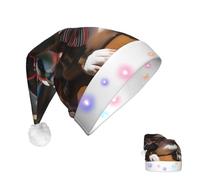 DJUETRUI Cappello di Babbo Natale che si illumina cappello di Natale Bulldog francese che indossa occhiali da sole cappelli di Natale per adulti morbido cappello di Babbo Natale con luci a LED