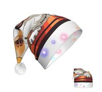 DJUETRUI Cappello di Babbo Natale che si illumina cappello di Natale carino corgi cane cappelli di Natale per adulti morbido peluche cappello di Babbo Natale con luci a LED Cappello di Natale