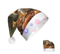 DJUETRUI Cappello di Babbo Natale che si illumina cappello di Natale carino scoiattolo che mangia noci cappelli di Natale per adulti morbido cappello di Babbo Natale con luci a LED Cappello di Natale