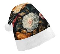 DJUETRUI Cappello di Babbo Natale divertente cappello di Natale fiori su sfondo nero cappelli di Natale per adulti morbido peluche cappello di Babbo Natale comfort cappello di Natale