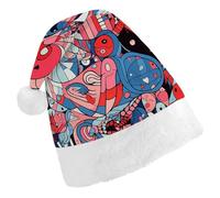 DJUETRUI Cappello di Babbo Natale divertente cappello di Natale immagini complesse cappelli di Natale per adulti morbido peluche cappello di Babbo Natale comfort cappello di Natale
