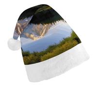 DJUETRUI Cappello di Babbo Natale divertente cappello di Natale immagini montagna e lago cappelli di Natale per adulti morbido peluche cappello di Babbo Natale comfort cappello di Natale