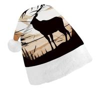 DJUETRUI Cappello di Babbo Natale divertente cappello di Natale silhouette alce selvatico cappelli di Natale per adulti morbido peluche cappello di Babbo Natale comfort cappello di Natale