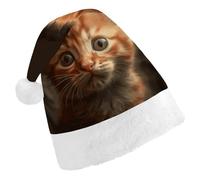 DJUETRUI Cappello di Babbo Natale divertente cappello di Natale un gatto arancione cappelli di Natale per adulti morbido peluche cappello di Babbo Natale comfort cappello di Natale