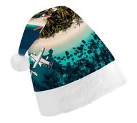DJUETRUI Cappello di Babbo Natale divertente cappello romantico isola aereo modello cappelli di Natale per adulti morbido peluche cappello di Babbo Natale comfort cappello di Natale