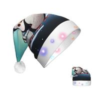 DJUETRUI Cappello di Babbo Natale illuminato cappello di Natale cinque simpatici pinguini cappelli di Natale per adulti morbido peluche cappello di Babbo Natale con luci LED cappello di Natale
