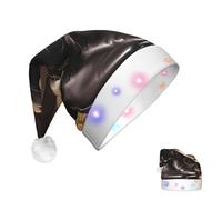 DJUETRUI Cappello di Babbo Natale illuminato cappello di Natale Cowboy cappello nero stivali occidentali cappelli di Natale per adulti morbido peluche cappello di Babbo Natale con luci LED cappello di