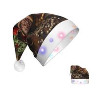 DJUETRUI Cappello di Babbo Natale illuminato cappello di Natale fattoria immagini alimentari cappelli di Natale per adulti morbido peluche cappello di Babbo Natale con luci LED cappello di Natale