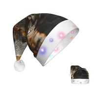 DJUETRUI Cappello di Babbo Natale illuminato Cappello di Natale Orso che attraversa il fiume Cappelli di Natale per Adulti Morbido Peluche Cappello di Babbo Natale con Luci LED Cappello di Natale