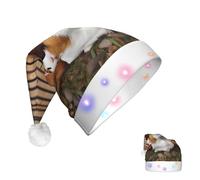 DJUETRUI Cappello di Babbo Natale illuminato cappello di Natale porcellini d'India cappelli di Natale per adulti morbido peluche cappello di Babbo Natale con luci LED cappello di Natale