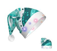 DJUETRUI Cappello di Babbo Natale luminoso Cappello di Natale Turchese e bianco Cerchio Cappelli di Natale per Adulti Morbido Peluche Cappello di Babbo Natale con Luci LED Cappello di Natale