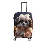 DJUETRUI Copertura per bagagli Shih Tzu cane e fiori copertura elastica per valigie da viaggio antigraffio protezione lavabile antipolvere per bagagli adatta per bagagli da 45-81 cm