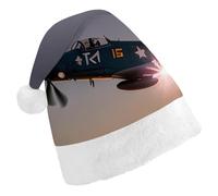 DJUETRUI Divertente cappello di Babbo Natale - Cappello di Natale divertente - aereo della seconda guerra mondiale - Cappelli di Natale per adulti, berretto di Natale in peluche morbido e confortevole