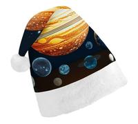 DJUETRUI Divertente cappello di Babbo Natale che brilla al buio Sistema solare Pianeta Cappelli di Natale per adulti Cappello di Babbo Natale in peluche morbido comodo Cappello per le vacanze di