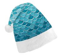 DJUETRUI Divertente cappello di Babbo Natale con onde blu Squama sirena squame cappelli di Natale per adulti morbido peluche cappello di Babbo Natale comodo cappello di vacanza