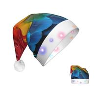 DJUETRUI Fantastico cappello di Babbo Natale con piume di pappagallo per adulti Cappello di Babbo Natale in peluche morbido con luci a LED