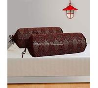 DK Homewares Broccato Etnico Polydupion Cilindro di Seta Fodere per Cuscino Diwan Cuscino Damasco Marrone Rossiccio Fodere per Cuscini in Tessuto Jacquard per Arredamento per la casa - (Set di 2)
