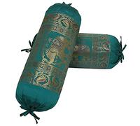 DK Homewares Broccato Etnico Polydupion Cilindro di Seta Fodere per Cuscino Diwan Cuscino Elefante Verde Scuro 76x38 cm Fodere per Cuscino per Decorazioni per la casa in Tessuto Jacquard - (Set di 2)