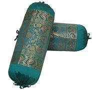 DK Homewares Cilindro Decorativo in Broccato di Seta Polydupion Fodera per Cuscino Diwan per Cuscino Elefante Verde Fodera per Cuscino in Tessuto Jacquard per Arredamento per la casa - (Set di 2)