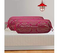 DK Homewares Cilindro di Seta Polydupion Broccato Indiano Fodere per Cuscino Diwan Cuscino Elefante Rosa 76x38 cm Fodere per Cuscini per Decorazioni per la casa in Tessuto Jacquard - (Set di 2)