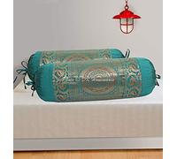 DK Homewares Cilindro di Seta Polydupion di Broccato Indiano Fodere per Cuscino Diwan Cuscino Mandala Verde 76x38 cm Fodere per Cuscini in Tessuto Jacquard per Decorazioni per la casa - (Set di 2)