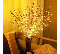 DK177 Ramo luminoso a LED a batteria, ramo illuminato per riempire vasi, albero di salice, albero di salice, artificiale, 76 cm, 20 LED, per decorazione romantica della casa, confezione da 2, bianco
