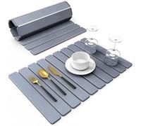 DK177 Tappetino scolapiatti grande, 60 x 40 cm, per bancone della cucina, pieghevole, salvaspazio, ad asciugatura rapida, assorbente, in pietra diatomacea (grigio scuro)