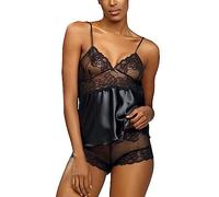 DKaren Pigiama da Donna, 2 Pezzi, in Raso, in Pizzo, Sensuale, Efia, Nero, XXL