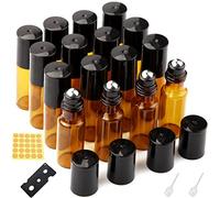 DKBT 16Pcs Roll On Vuoto per Oli Essenziali con Sfera in Acciaio Inossidabile, 5ml Marrone Roll On Vuoto per Profumo, Olio Essenziale, Aromaterapia